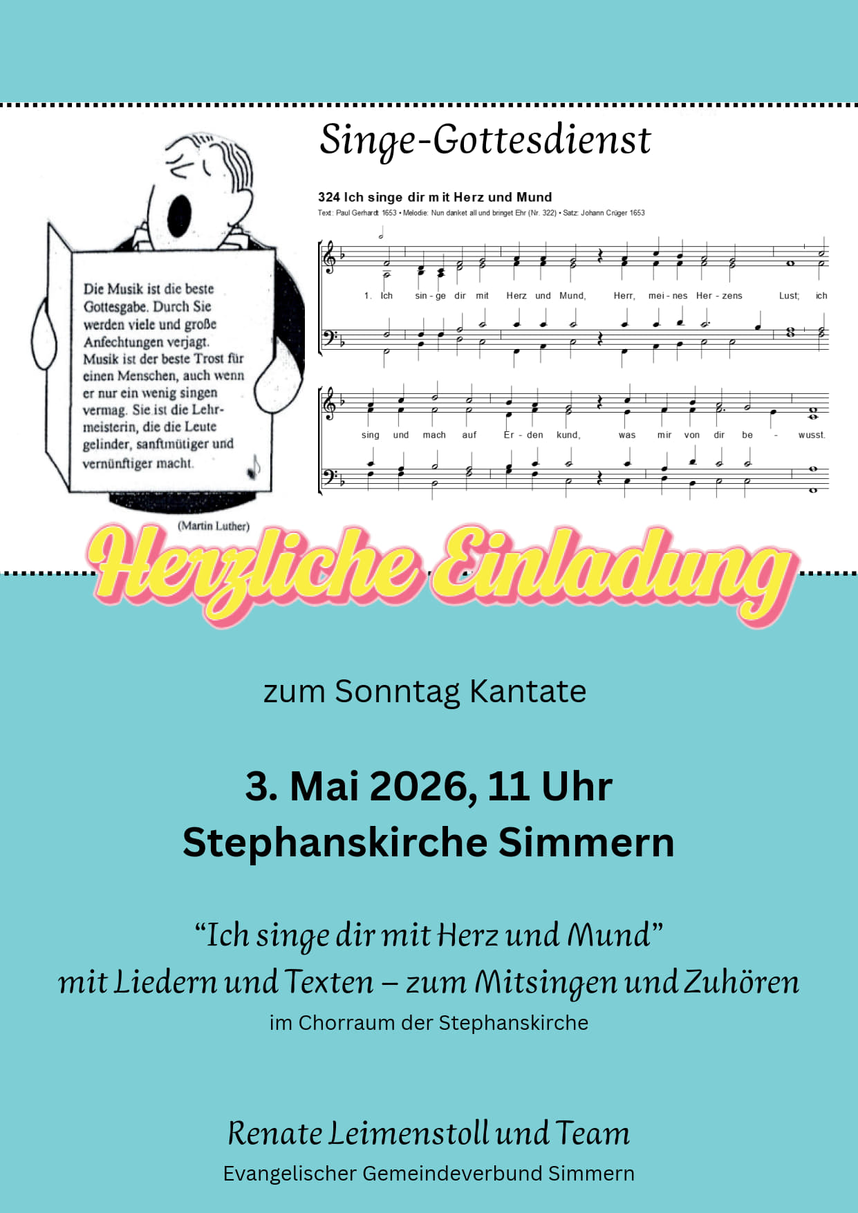 Singe-Gottesdienst zum Sonntag Kantate in der Stephanskirche