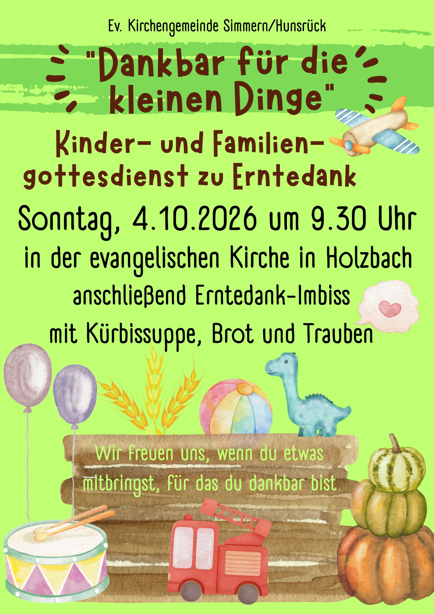 Kinder- und Familiengottesdienst zu Erntedank in Holzbach