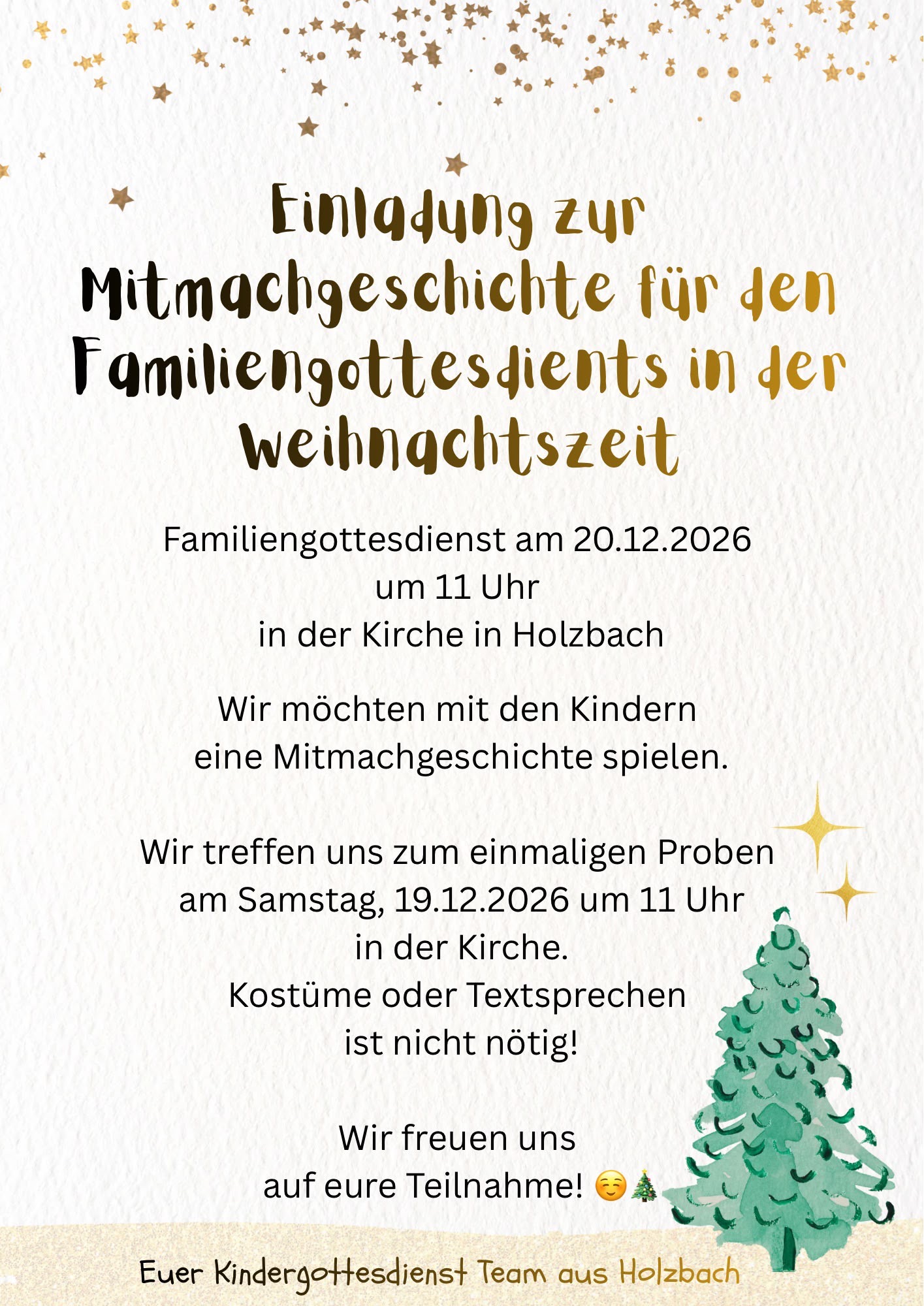 Familiengottesdienst in der Weihnachtszeit in Holzbach